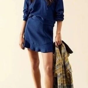 Free People Beach Knit Ruffle Mini Skirt Size XS Blue Pull On Stretch Comfy